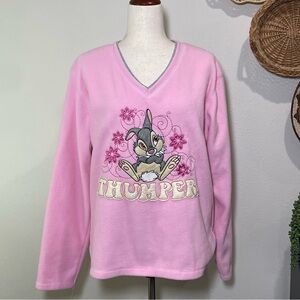Vintage Disney Thumper Pullover Sweater Fleece V-Neck X-Large Pink Flowers